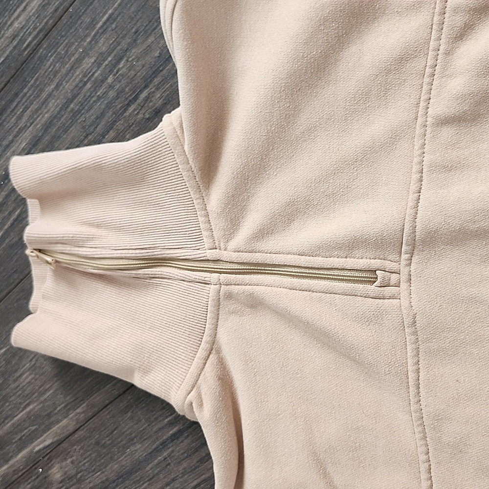 Zyia tan half zip pullover sweater with front pockets slightly crop style size S - Picture 3 of 8